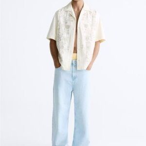 Zara Men's Cream Short Sleeve Shirt
